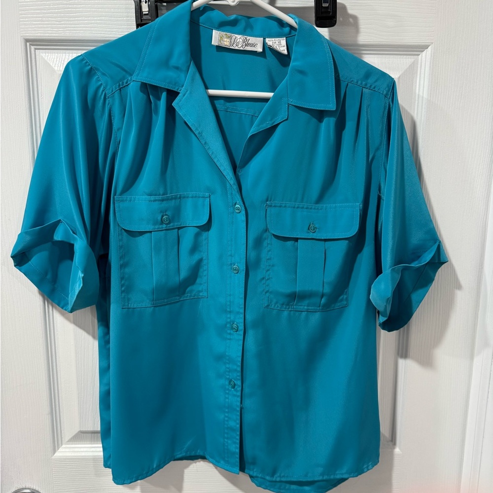 Vintage La Blouse Teal Button-Down Blouse